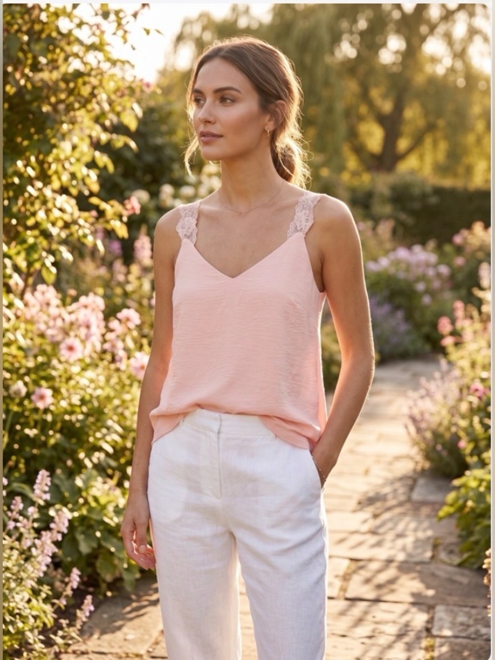 New Culture Code Lace-Trim V-Neck Tank Top ~ Blush Pink